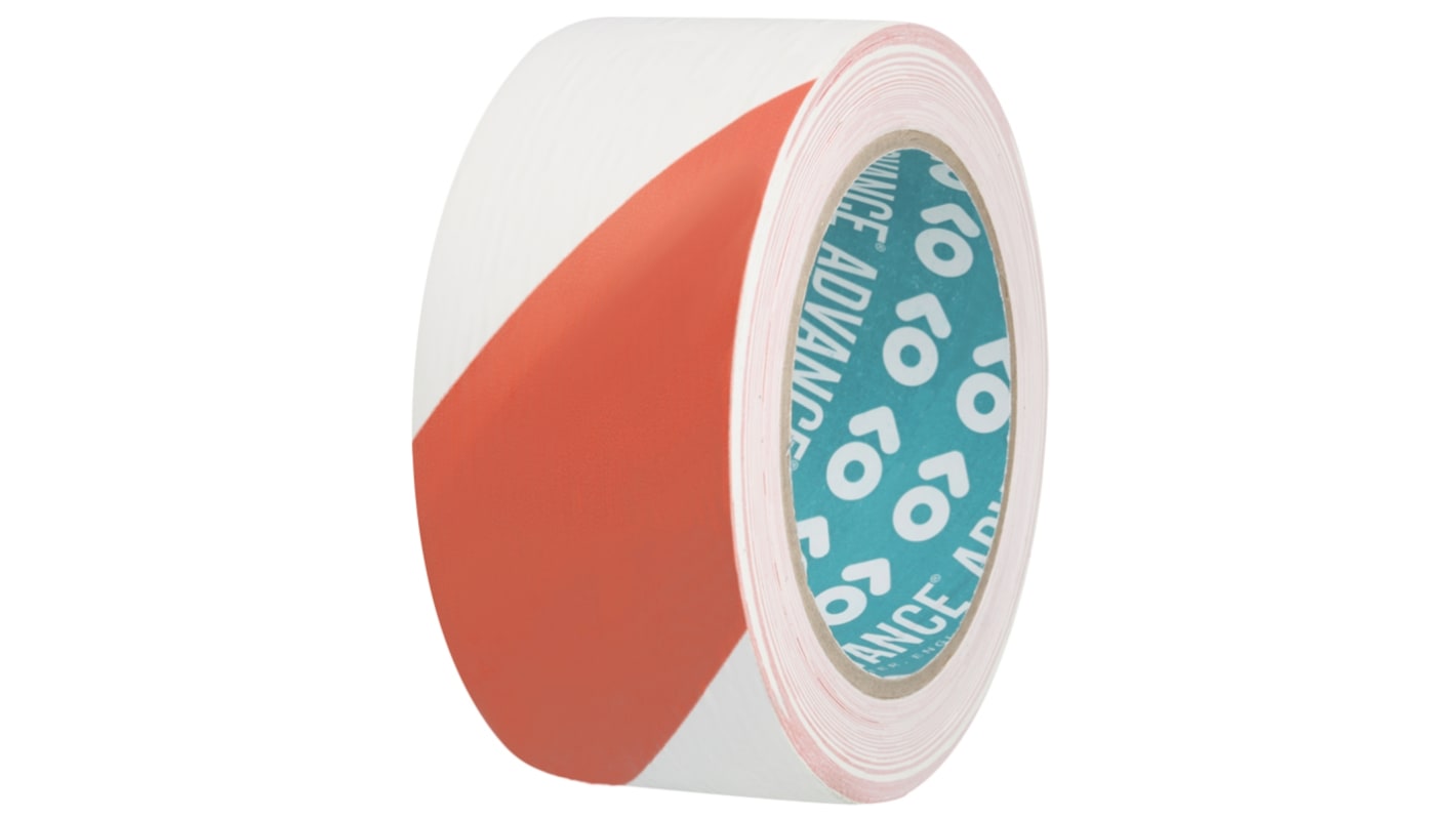 Advance Tapes AT8 Red/White PVC 33m Hazard Tape, 0.14mm Thickness