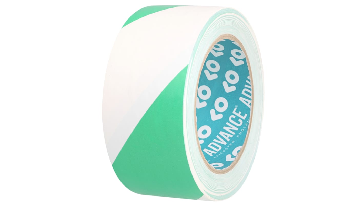 Advance Tapes AT8 Green/White PVC 33m Hazard Tape, 0.14mm Thickness