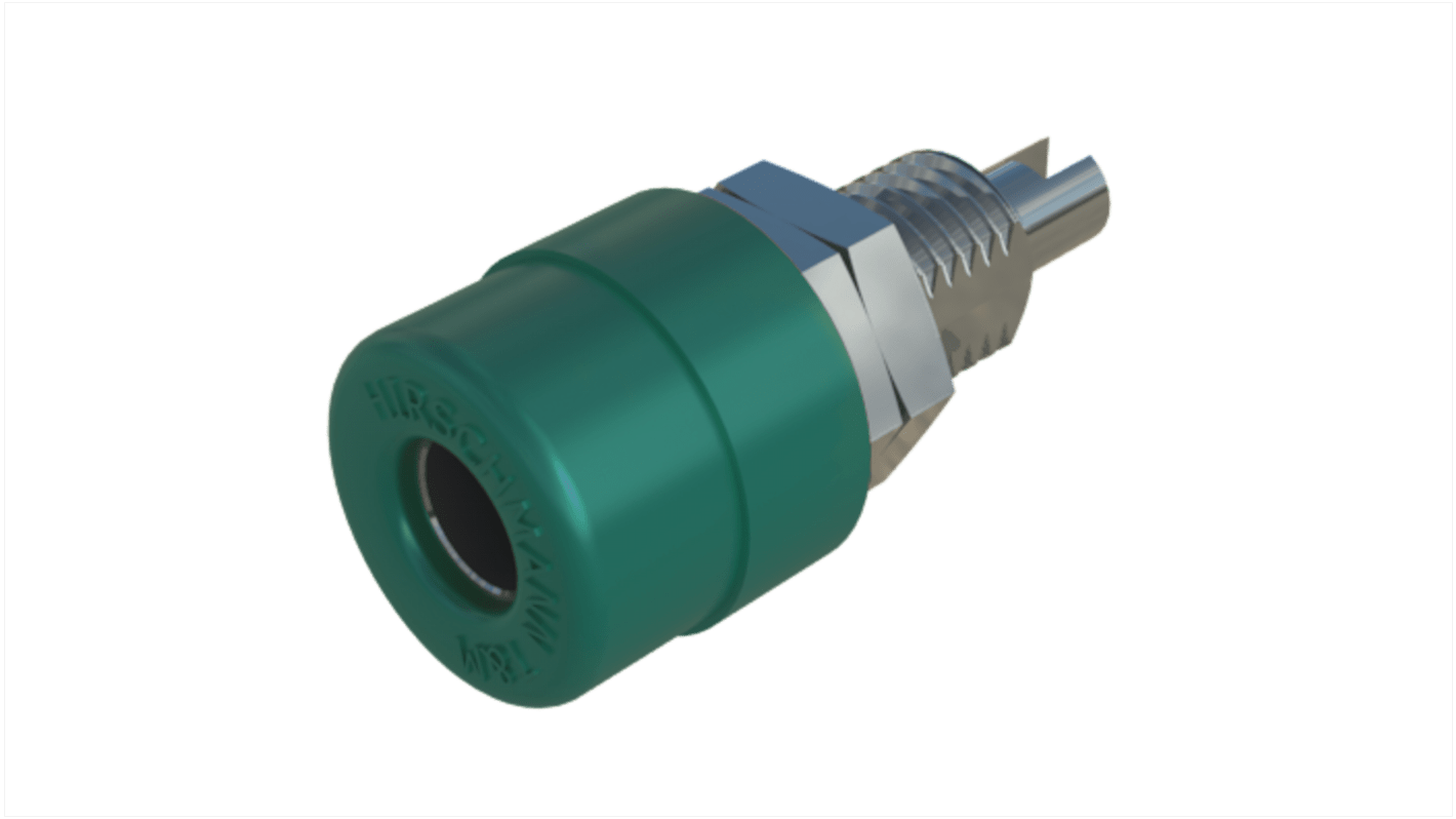 Hirschmann Test & Measurement Green Female Banana Socket, 4 mm Connector, Solder Termination, 32A, 30 V ac, 60V dc, Tin