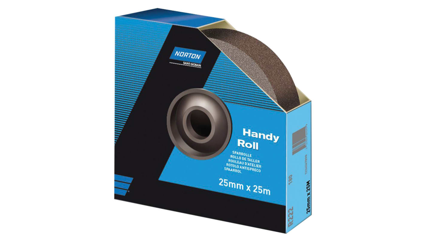 Norton P150 Grit Very Fine Sandpaper Roll, 25m x 25mm