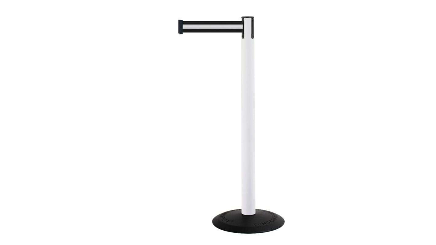 Tensator Black, White Plastic Retractable Barrier, 2.3m, White/Black Tape