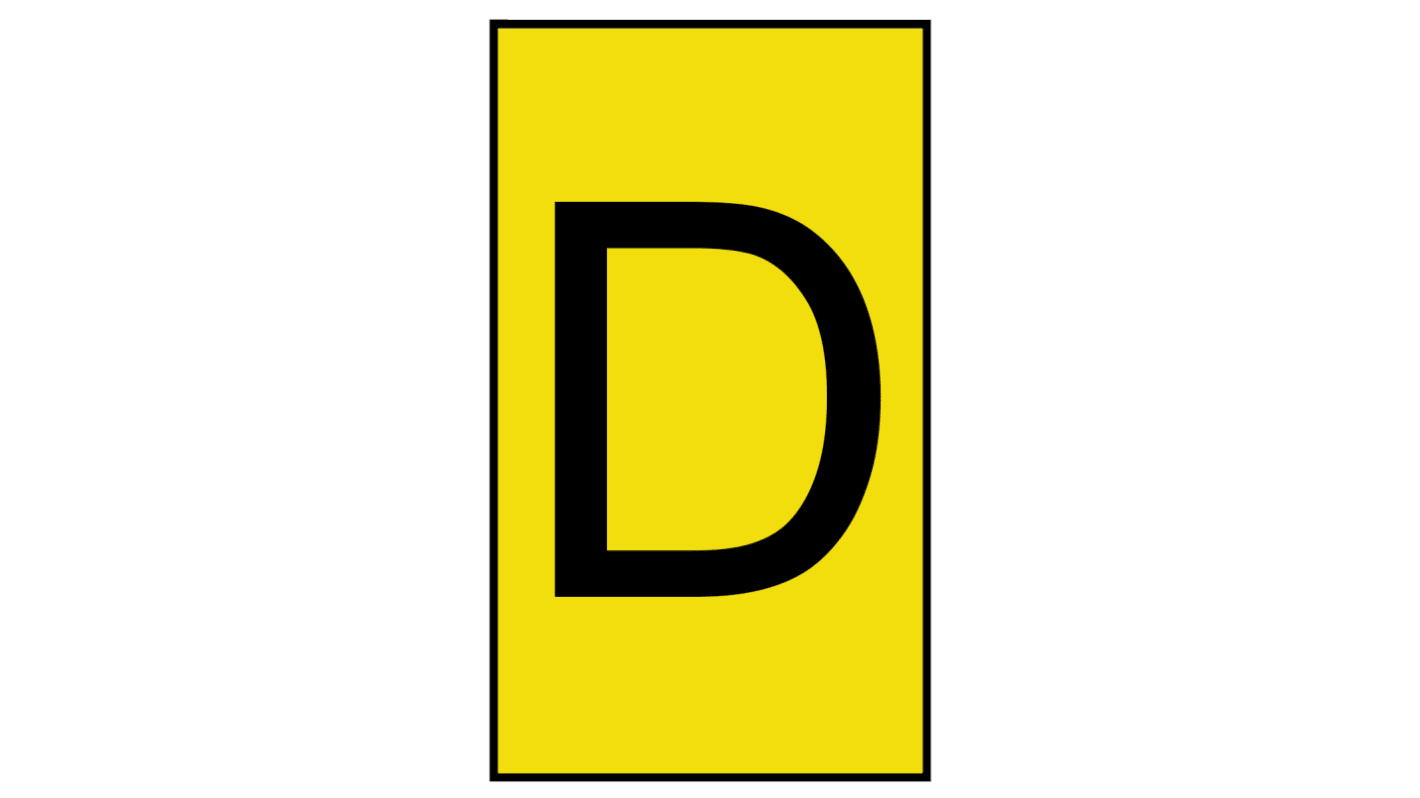 HellermannTyton Ovalgrip Slide On Cable Markers, Black on Yellow, Pre-printed "D", 2.5 → 6mm Cable