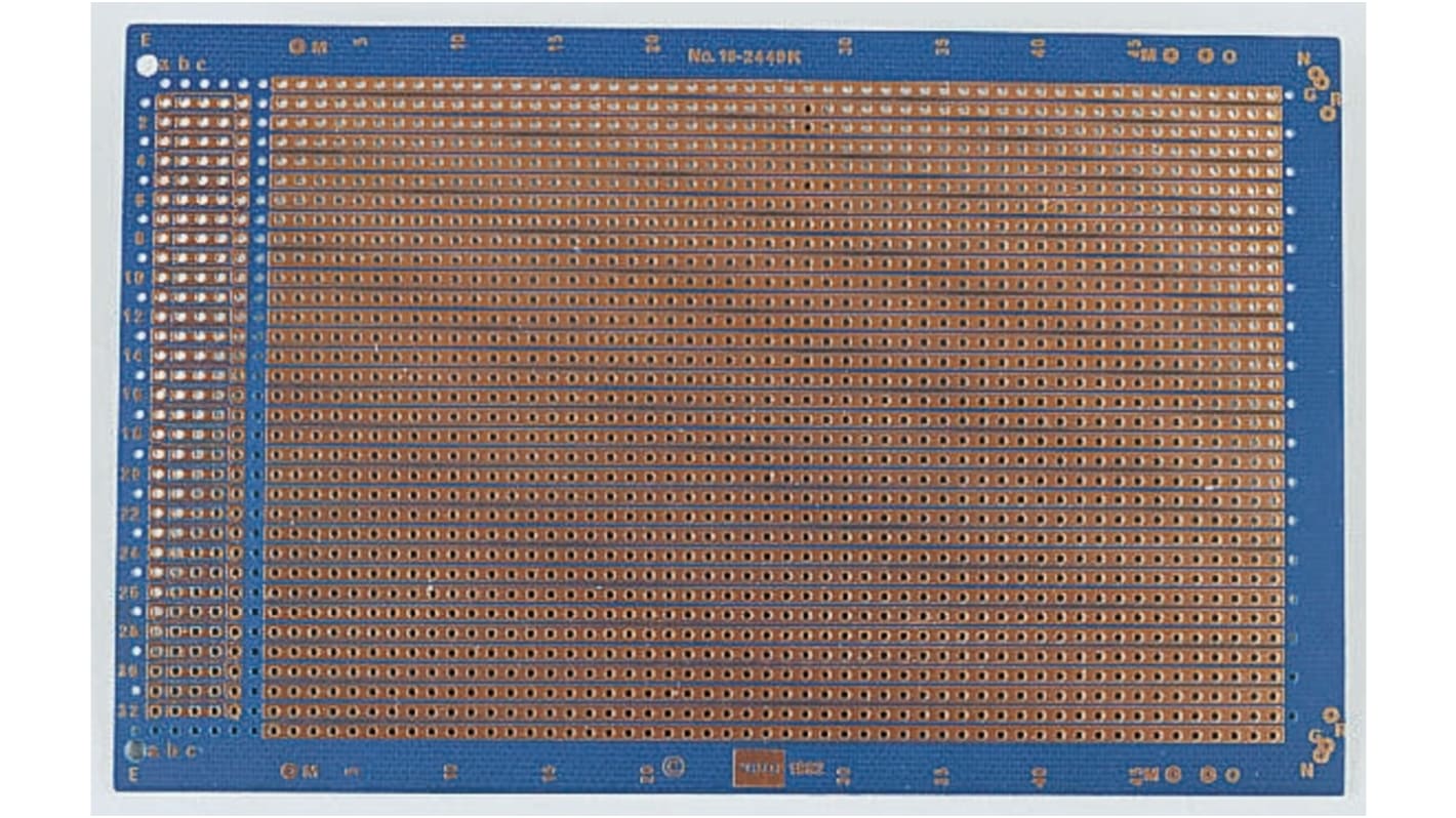 Vero Technologies Streifenplatinen, FR4, DIN 41612, 2-seitig, PCB-Bohrung 1.02mm, Raster 2.54 x 2.54mm, 100 x 160mm