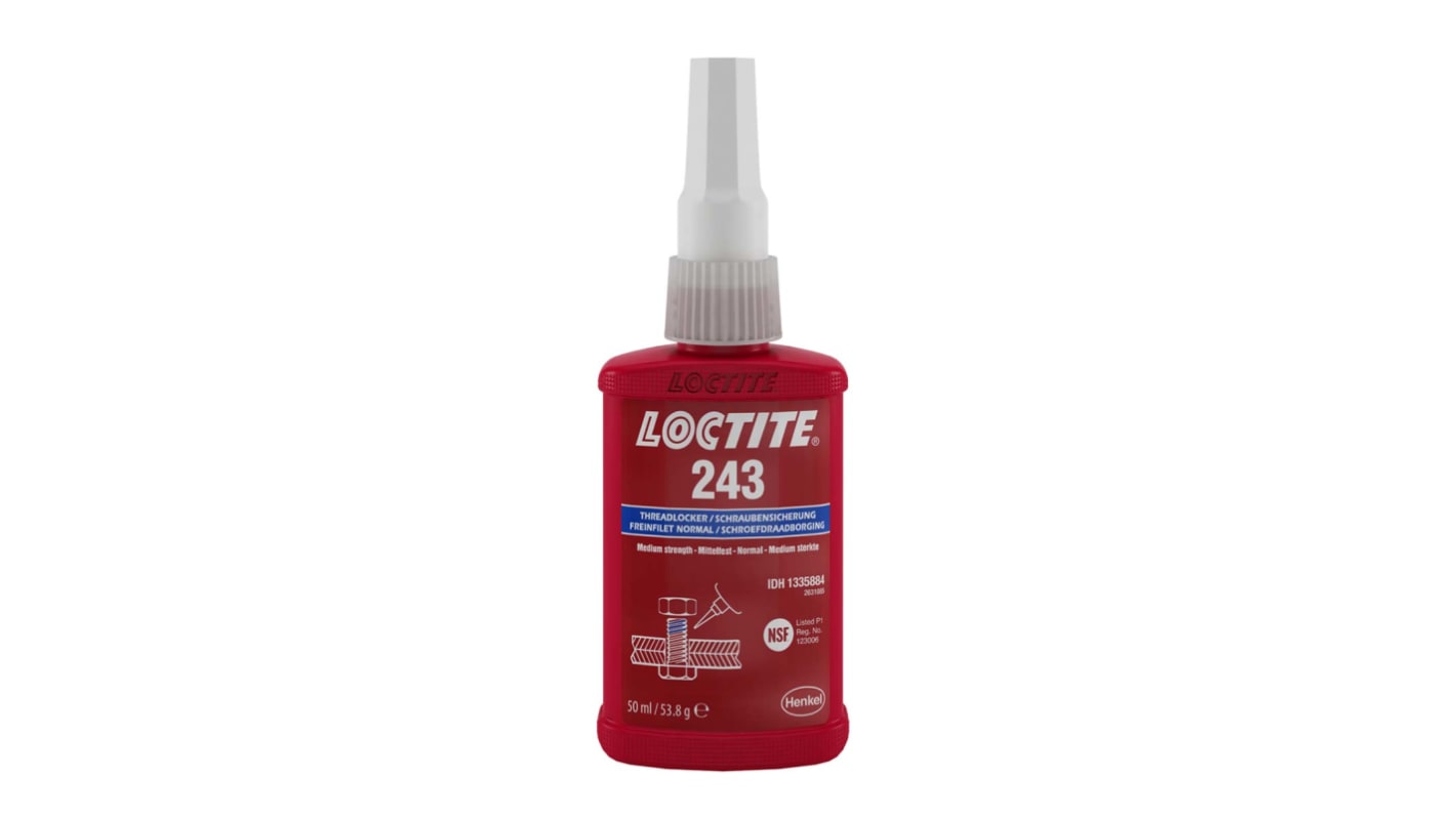 Loctite 243 Schraubensicherungsklebstoff anaerob Flüssig Blau , Flasche 50 ml, Mittelfest aushärtend in 24 h