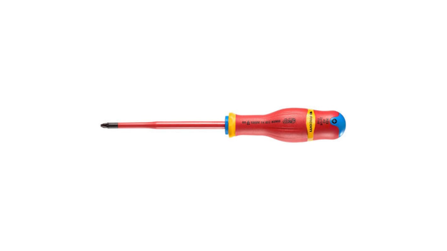 Facom Pozidriv Insulated Screwdriver, PZ2 Tip, 125 mm Blade, VDE/1000V, 245 mm Overall