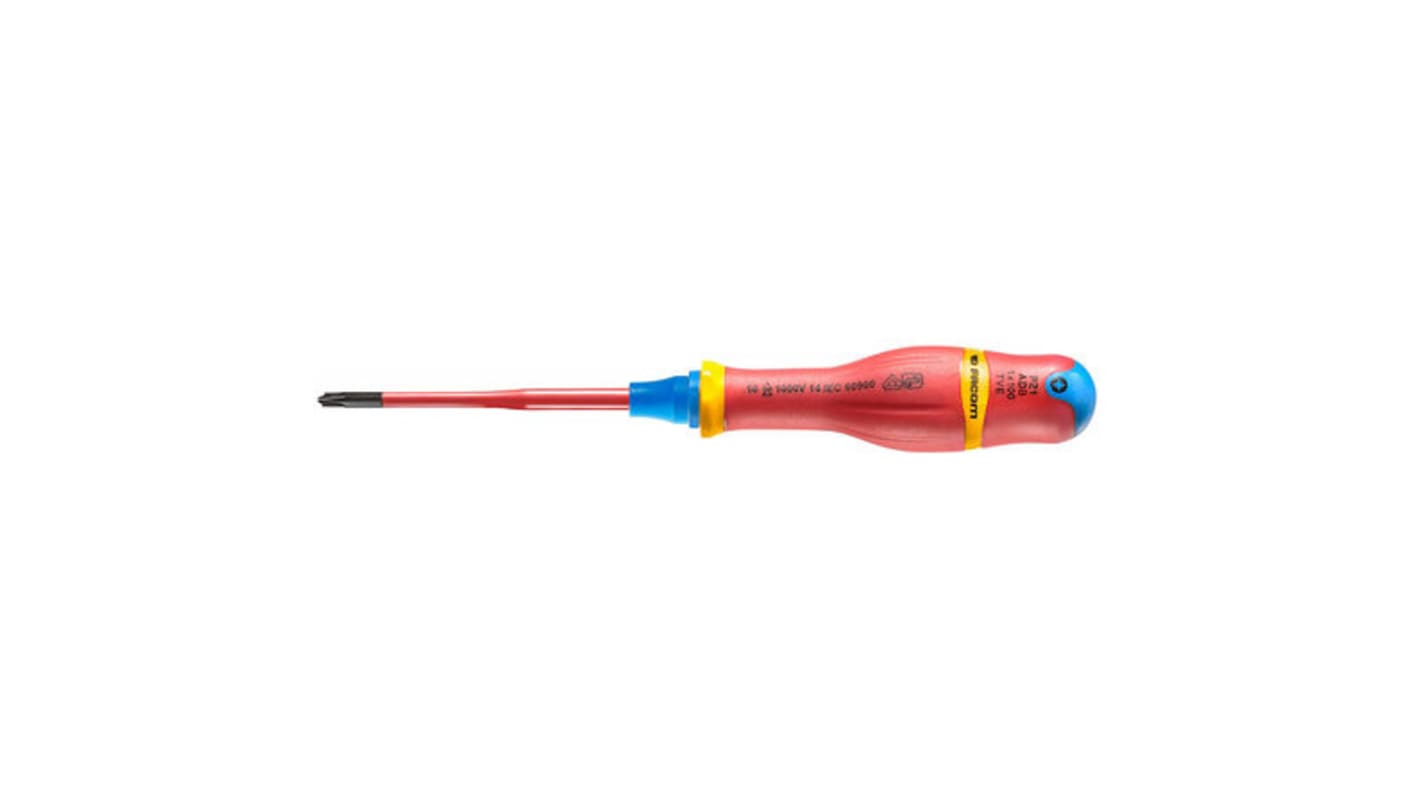 Facom Pozidriv Insulated Screwdriver, PZ1 Tip, 100 mm Blade, VDE/1000V, 210 mm Overall