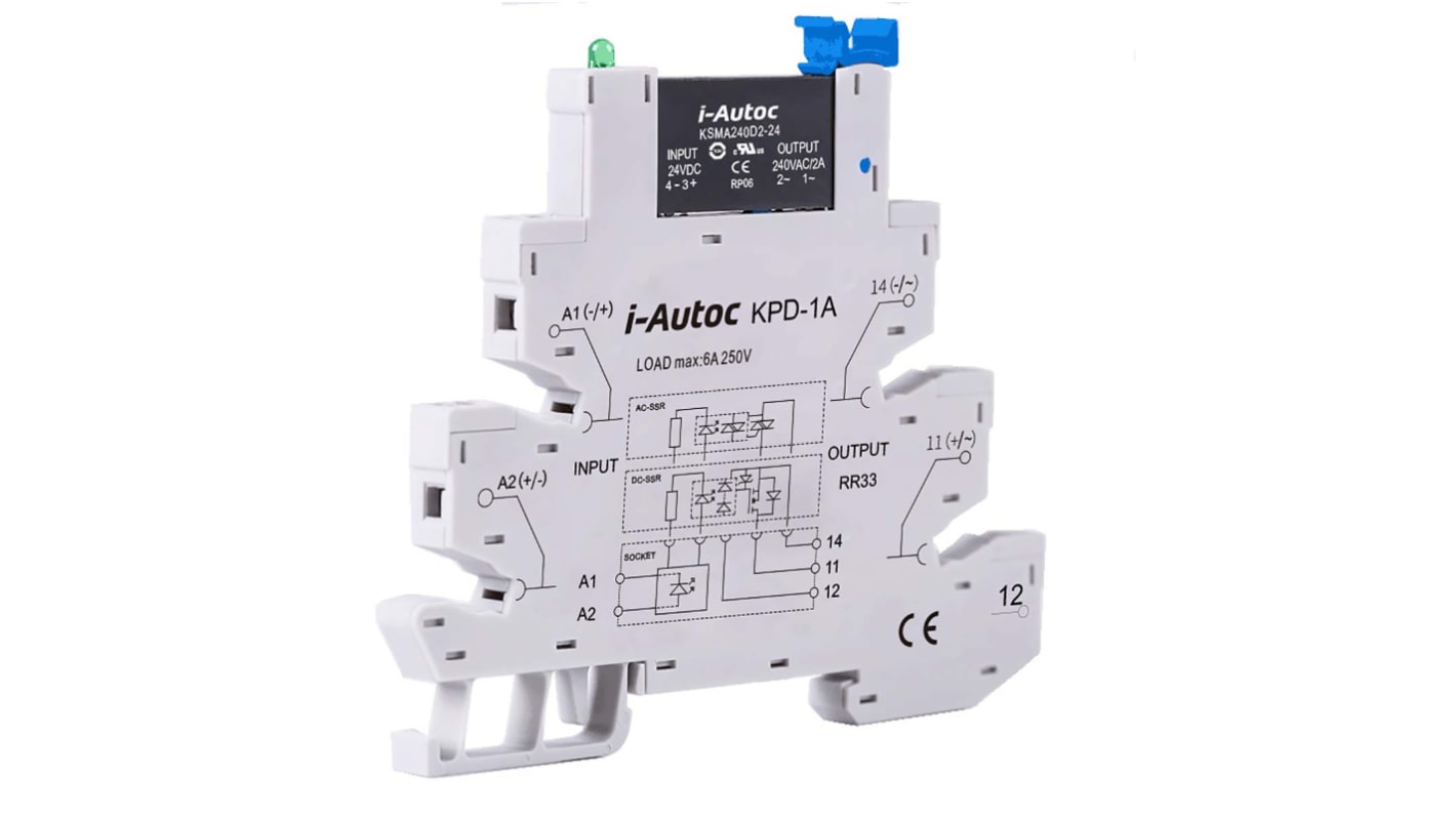 i-Autoc KSMA Series Solid State Relay, DIN Rail Mount, 6V dc Coil