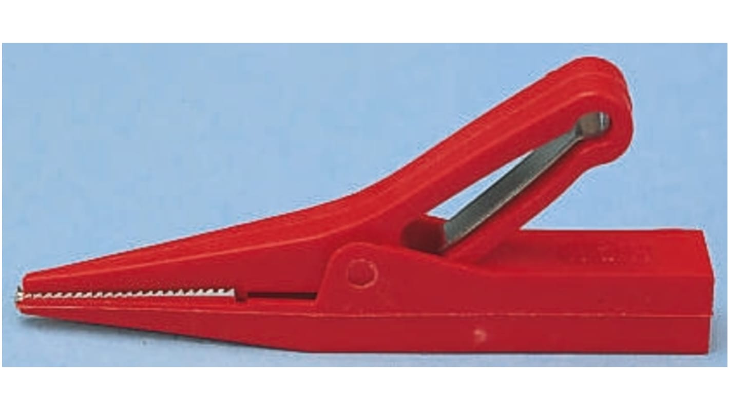 Staubli Crocodile Clip 4 mm Connection, Brass Contact, 10A, Red