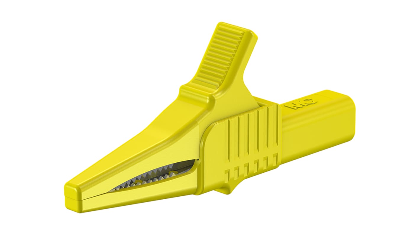 Stäubli Messing 20mm Krokodilklemme, Gelb Nylon isoliert, 32A