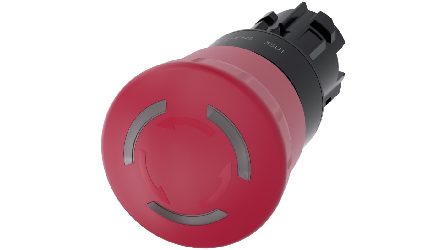 Siemens 3SU1 Series Twist Release Illuminated Emergency Stop Push Button, Panel Mount, 22mm Cutout