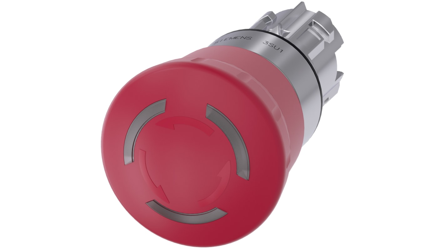 Siemens 3SU1 Series Twist Release Illuminated Emergency Stop Push Button, Panel Mount, 22mm Cutout