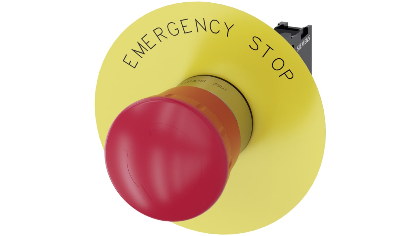 Siemens SIRIUS ACT 3SU11 Series Twist Release Emergency Stop Push Button, Panel Mount, 22mm Cutout, 1NC, IP20, IP66,