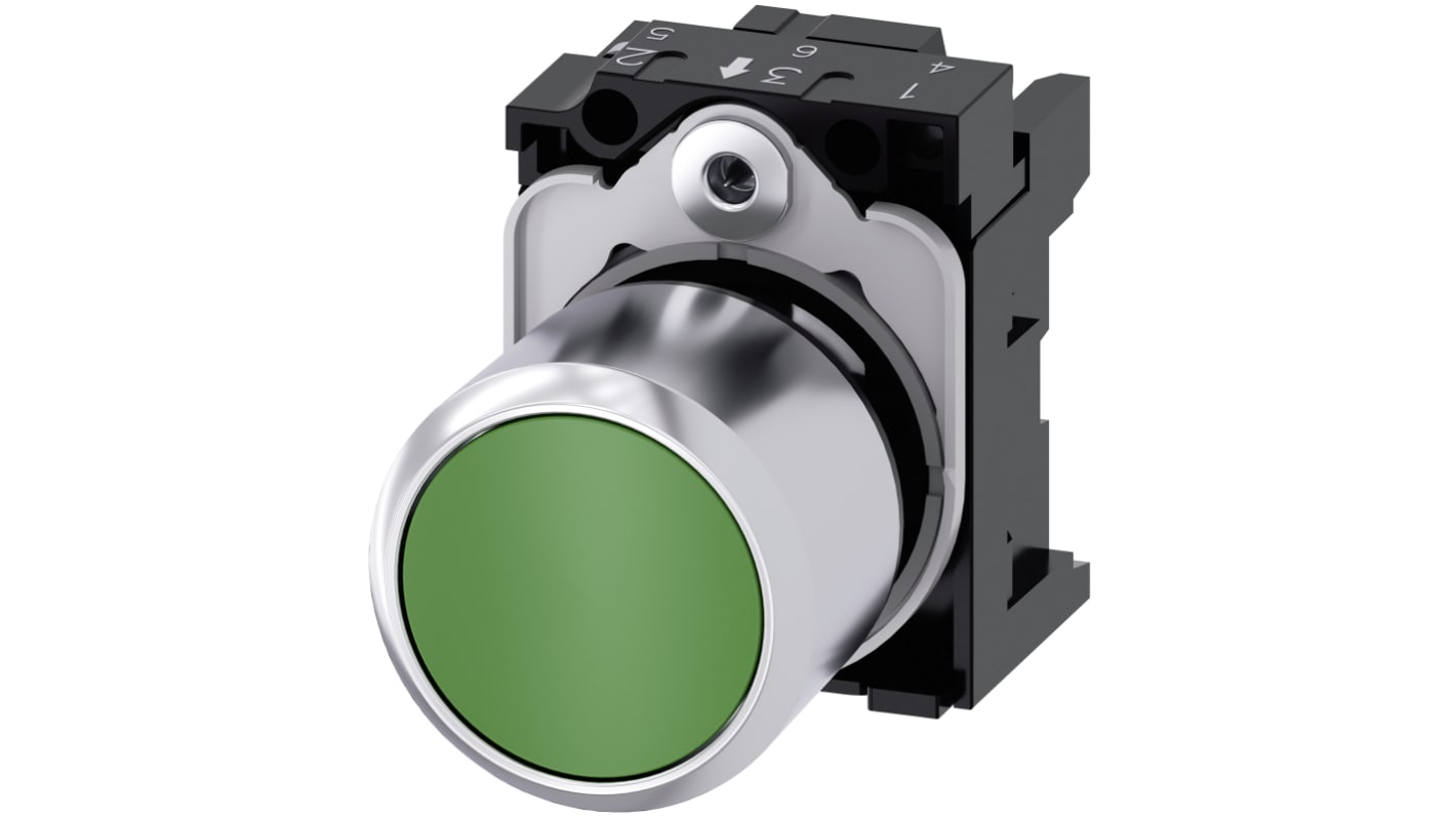 Siemens 绿色圆形按钮头, Φ22mm开孔, Φ30mm按钮, 瞬时, IP66, IP67, IP69K, SIRIUS ACT系列