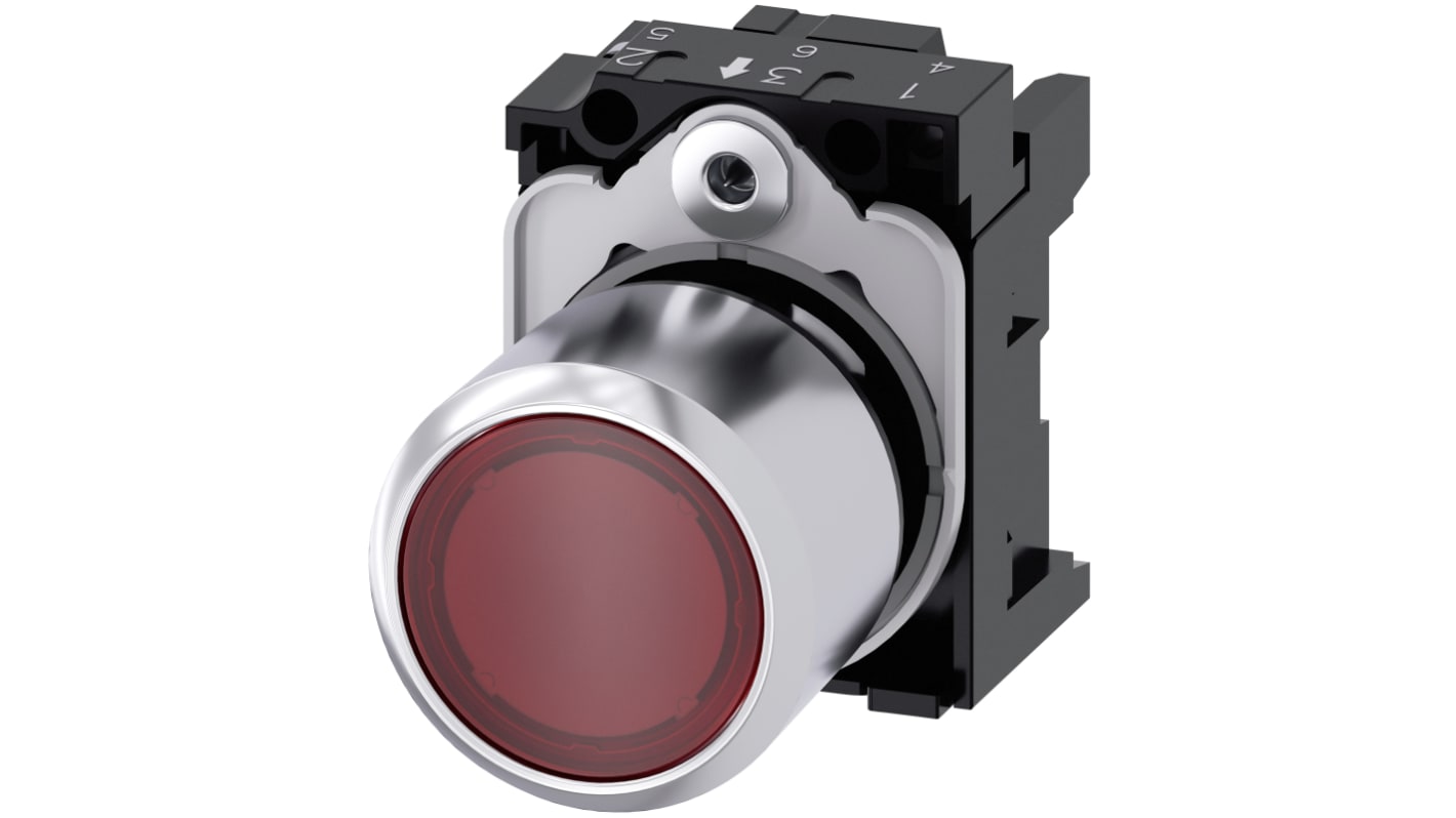 Siemens 红色圆形按钮头, Φ22mm开孔, Φ29.5mm按钮, 瞬时, IP66, IP67, IP69K, SIRIUS ACT系列