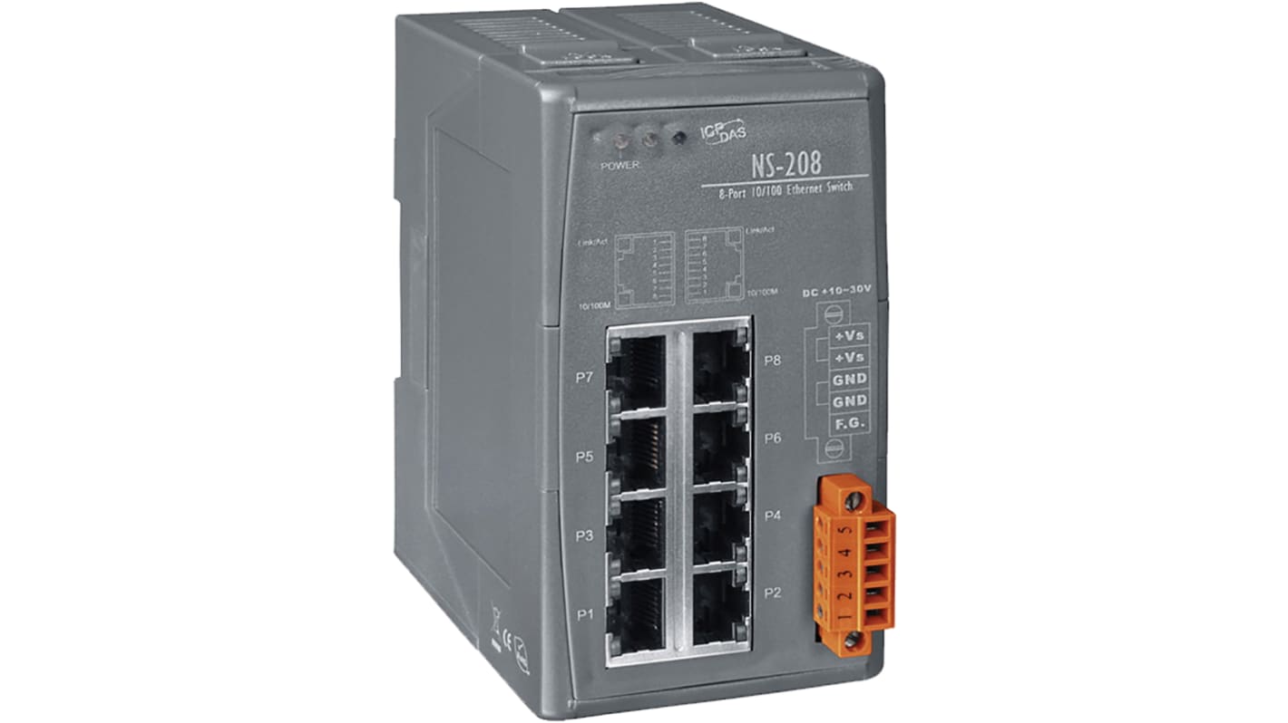 ICP DAS USA Ethernet-Switch, 8 x RJ45 für DIN-Schienen