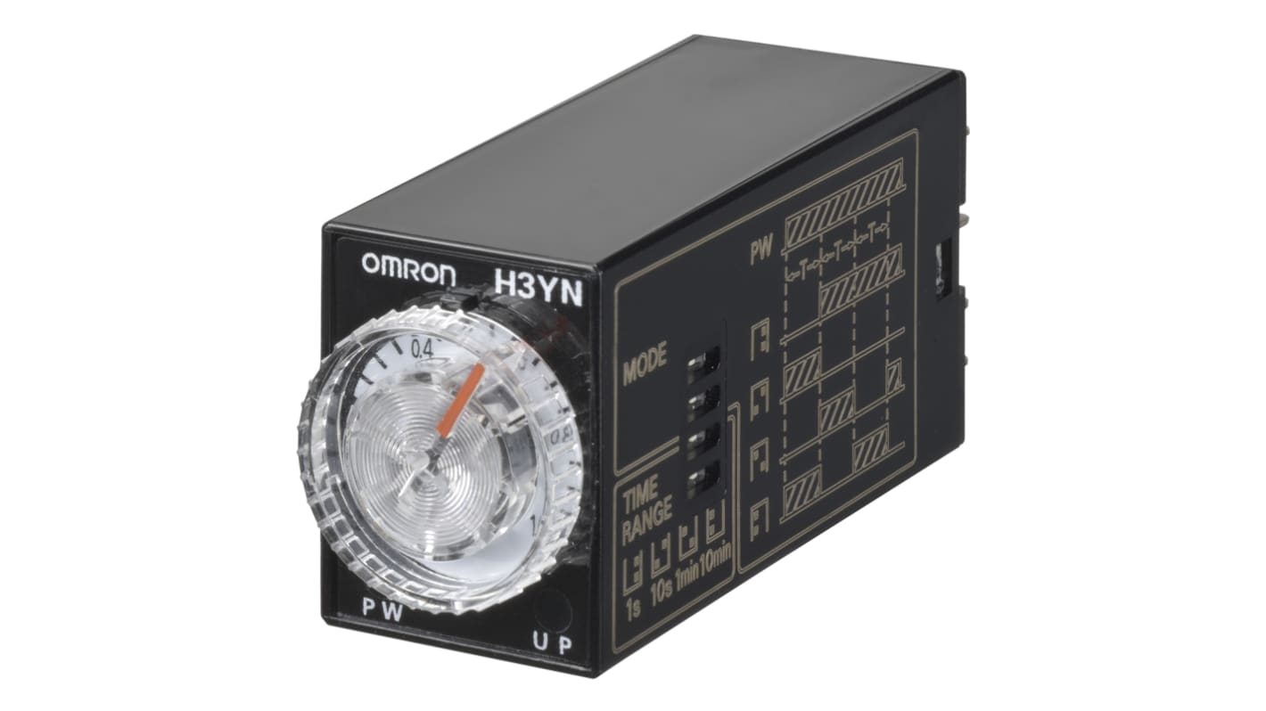 Omron H3YN Series Panel Mount Timer Relay, 200 → 230V ac, 4-Contact, 0.1 min → 10h, DPDT