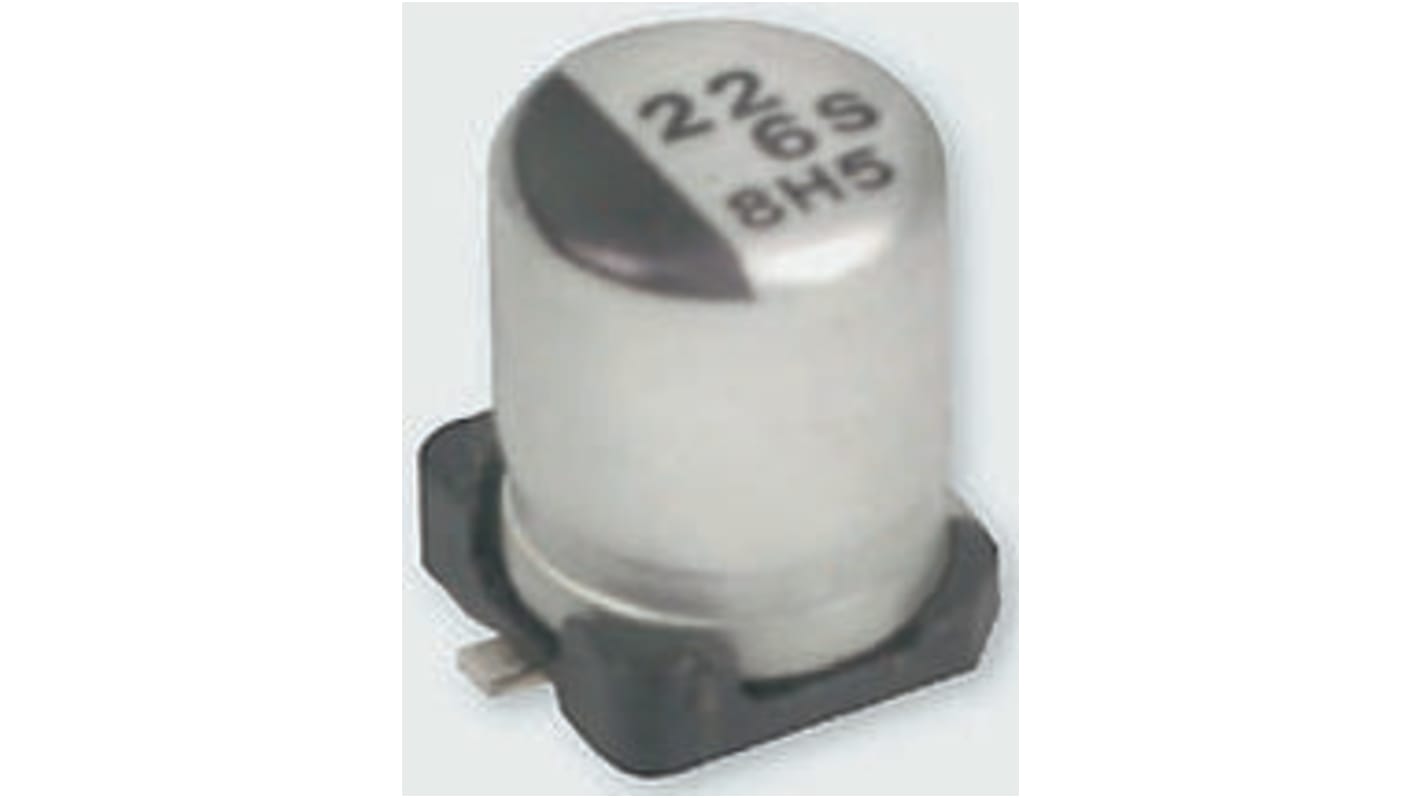 Panasonic S, SMD Aluminium-Elektrolyt Kondensator 22μF ±20% / 6.3V dc, Ø 4mm x 5.4mm, +85°C