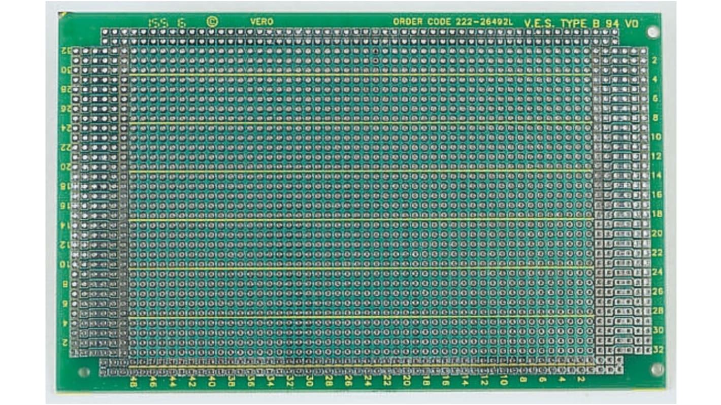 Vero Technologies Matrix Board FR4 With 42 x 38 1.02mm Holes, 2.54mm Pitch, 160 x 100 x 1.6mm