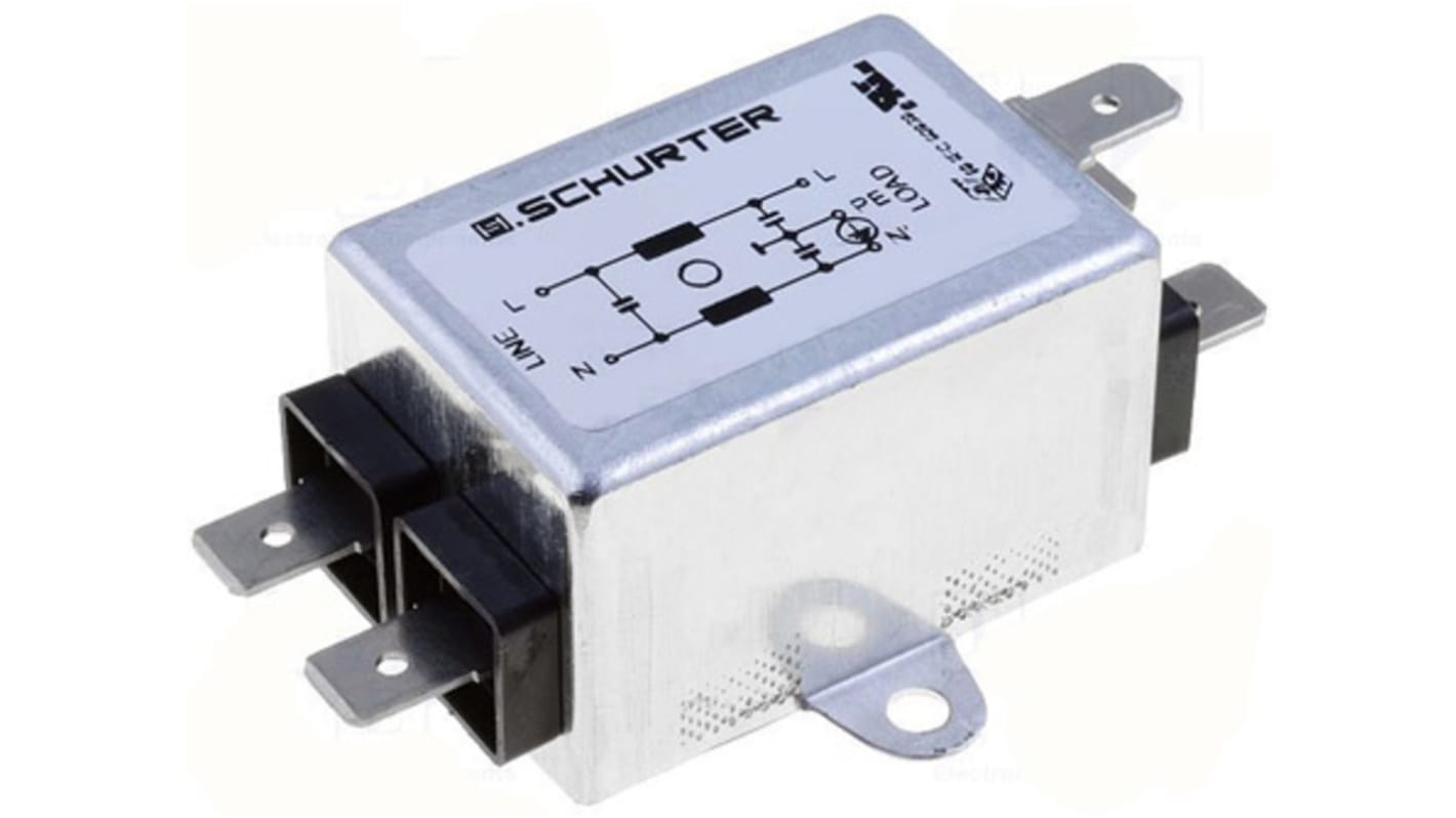 Schurter, FMW2 1A 250 V ac 60Hz, Panel Mount RFI Filter, Solder Tab, Single Phase