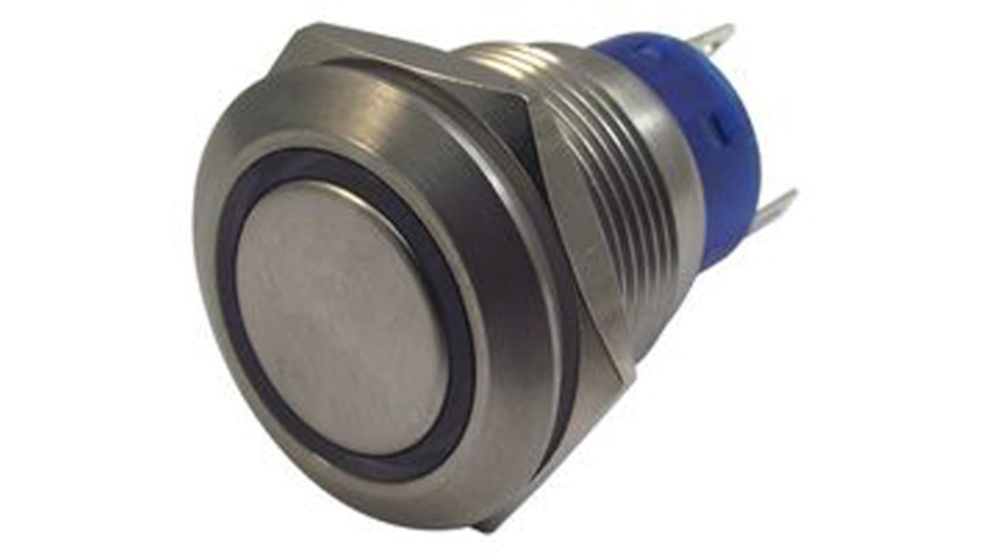 RS PRO Illuminated Push Button Switch, Momentary, Panel Mount, 19.2mm Cutout, DPDT, Blue LED, 250V ac, IP67