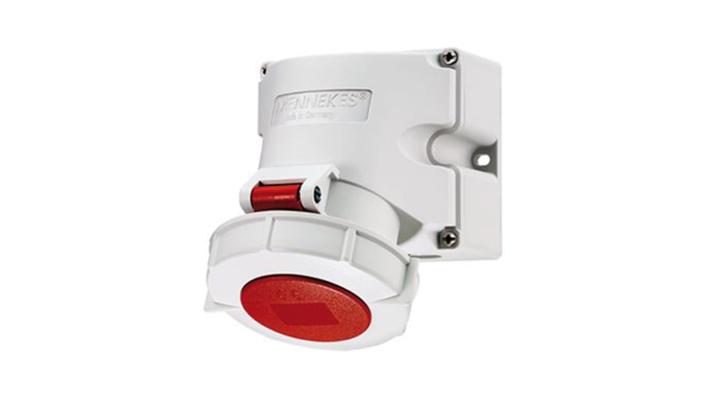 MENNEKES 32A工业连接器插座, 3P + N + E, 400 V, IP67, 红色, 壁挂式安装