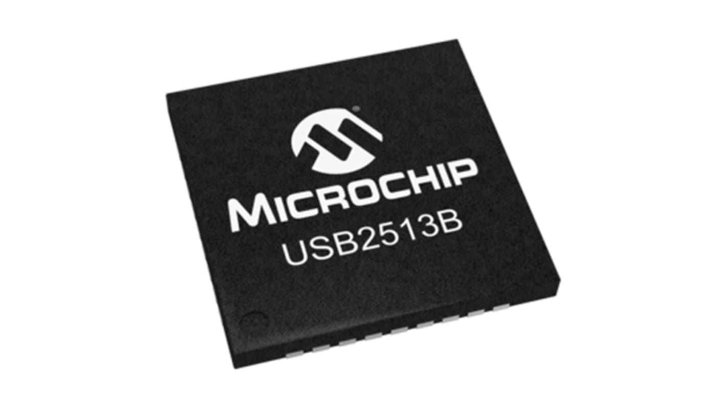 Controlador USB Microchip USB2513B-I/M2, 36 pines, SQFN, 3 canales, USB 2.0, 3,3 V