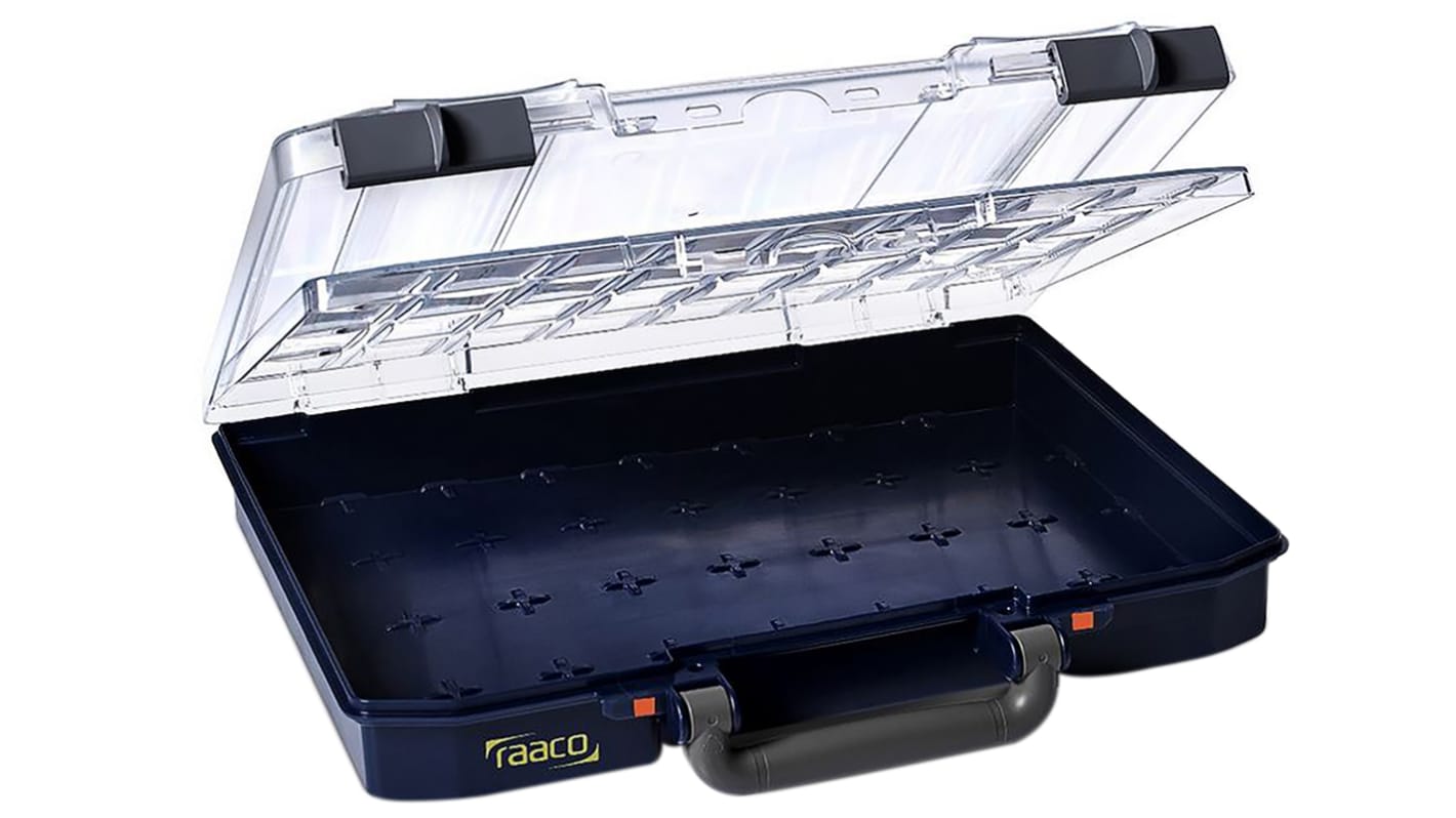 Raaco 零件收纳盒, 337mm x 58mm x 278mm, 可调储物格带透明盖板, PP, Carrylite 55 4x8-0/DLU