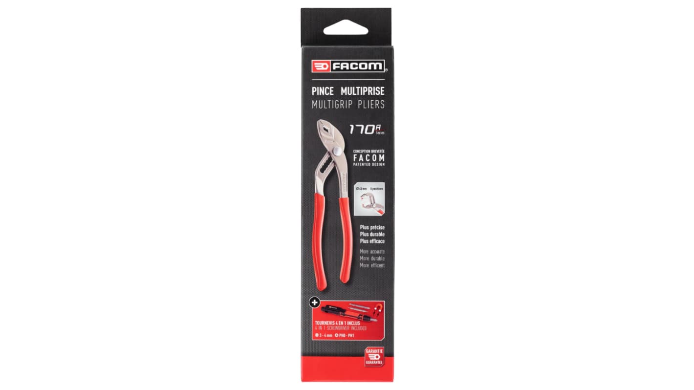 Facom 170A.25PB Water Pump Pliers, 250 mm Overall, Lock Grip Tip, 46mm Jaw