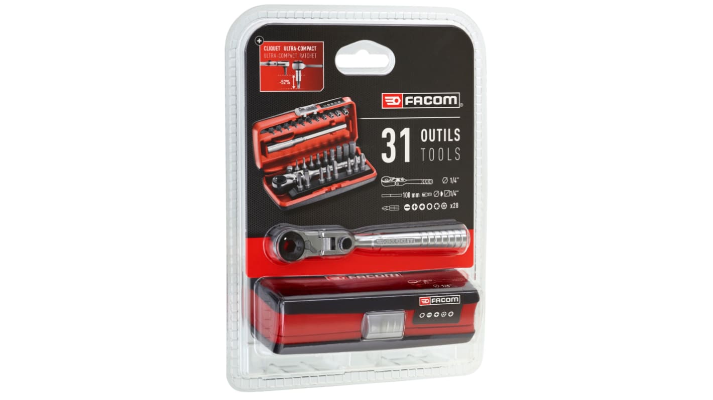 Facom Driver Bit Set 31 Pieces, Hexagon, Phillips, Pozidriv, Slotted, Torx