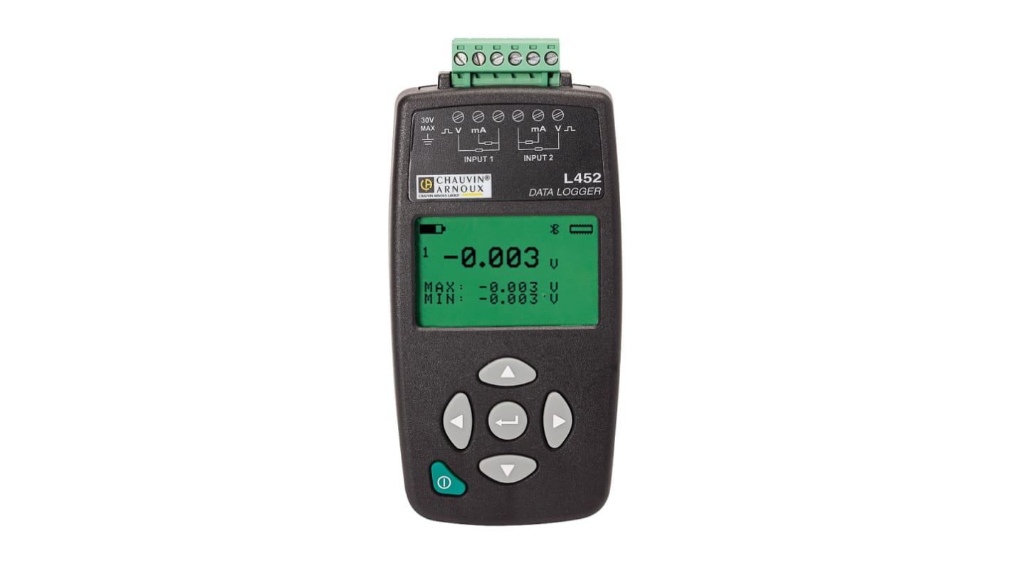 Registrador de datos Chauvin Arnoux L452, para Corriente, Tensión, con alarma, display LCD Retroiluminado, interfaz