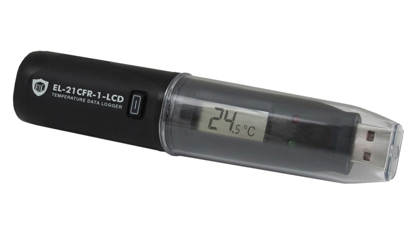 Lascar 温度数据记录仪, 1输入, USB接口, 最大可测+80 °C, EL-21CFR-1-LCD
