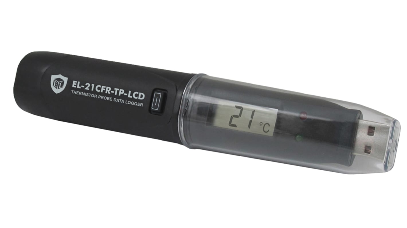 Registrador de datos Lascar EL-21CFR-TP-LCD, calibrado UKAS, para Temperatura, con alarma, display LCD, interfaz USB