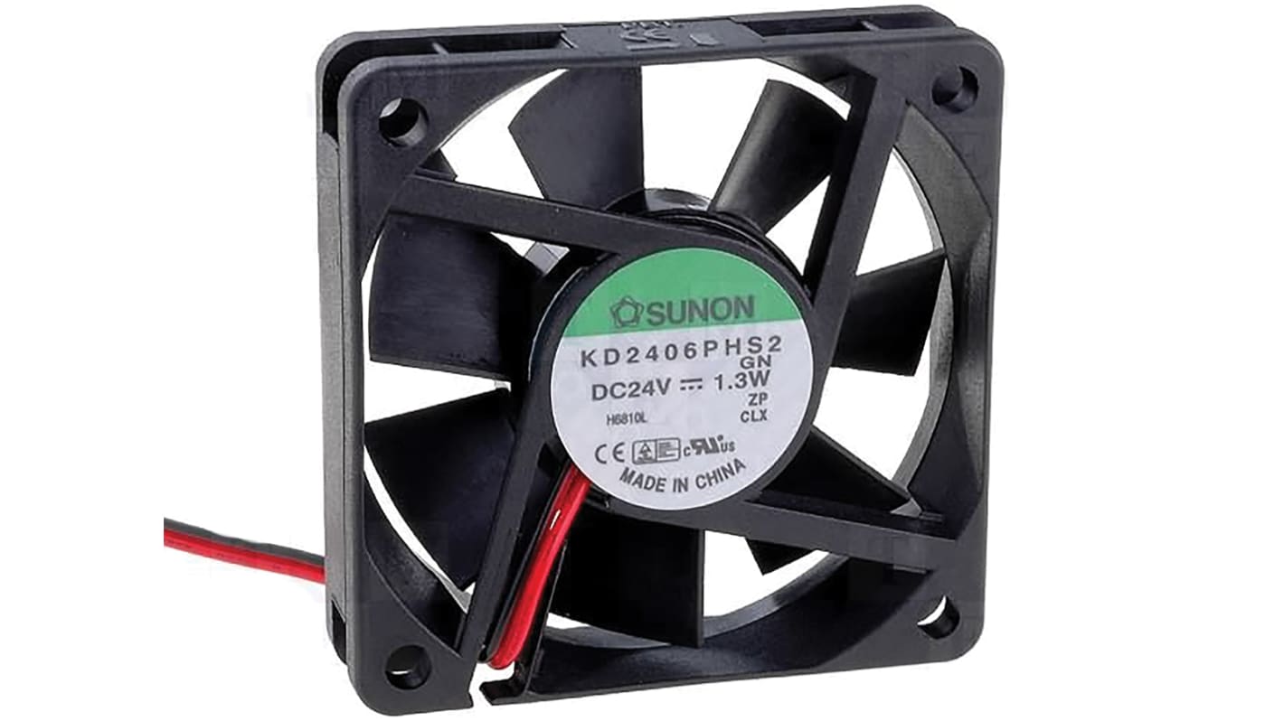Sunon KD Series Axial Fan, 24 V dc, DC Operation, 18cfm, 1.3W, 560mA Max, 60 x 60 x 15mm