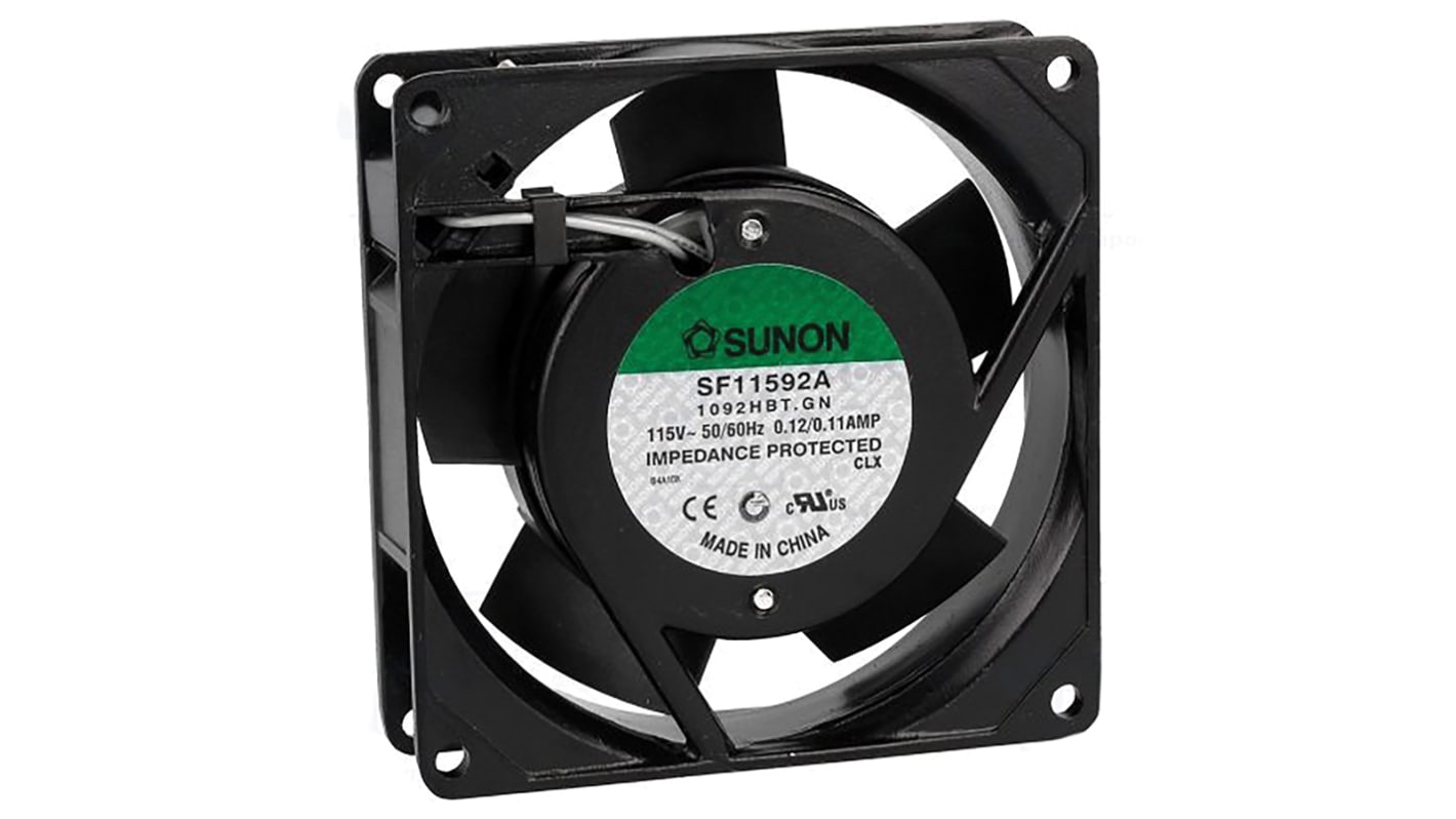 Sunon SF115 Series Axial Fan, 115 V ac, AC Operation, 39.1m³/h, 6W, 70mA Max, 92 x 92 x 25mm