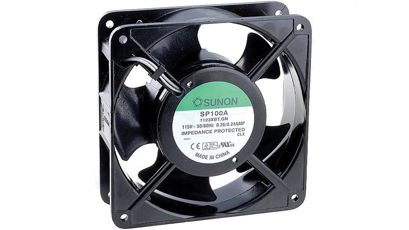 Sunon SF Series Axial Fan, 115 V ac, AC Operation, 164.8m³/h, 22W, 260mA Max, 119 x 119 x 38mm