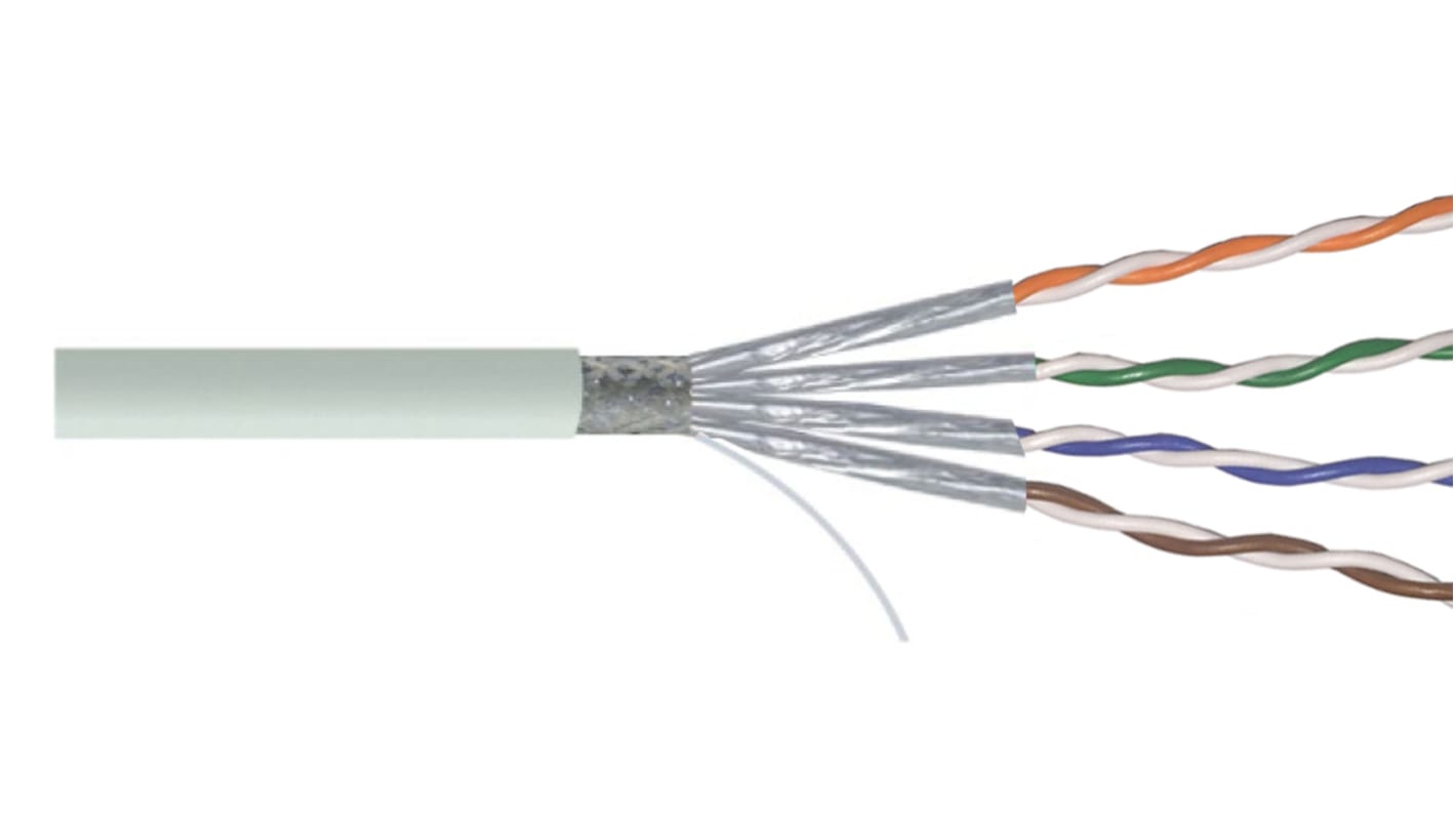 Cable Ethernet Cat6a SF/FTP RS PRO de color Gris, long. 100m, funda de PVC