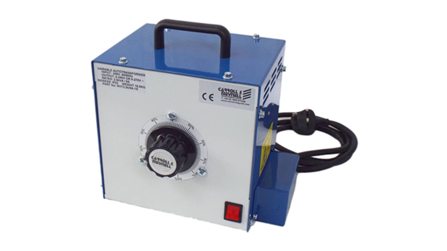 Carroll & Meynell 1kVA单相接触调压器, 初级240V, 13A, 1输出, 顺时针旋钮