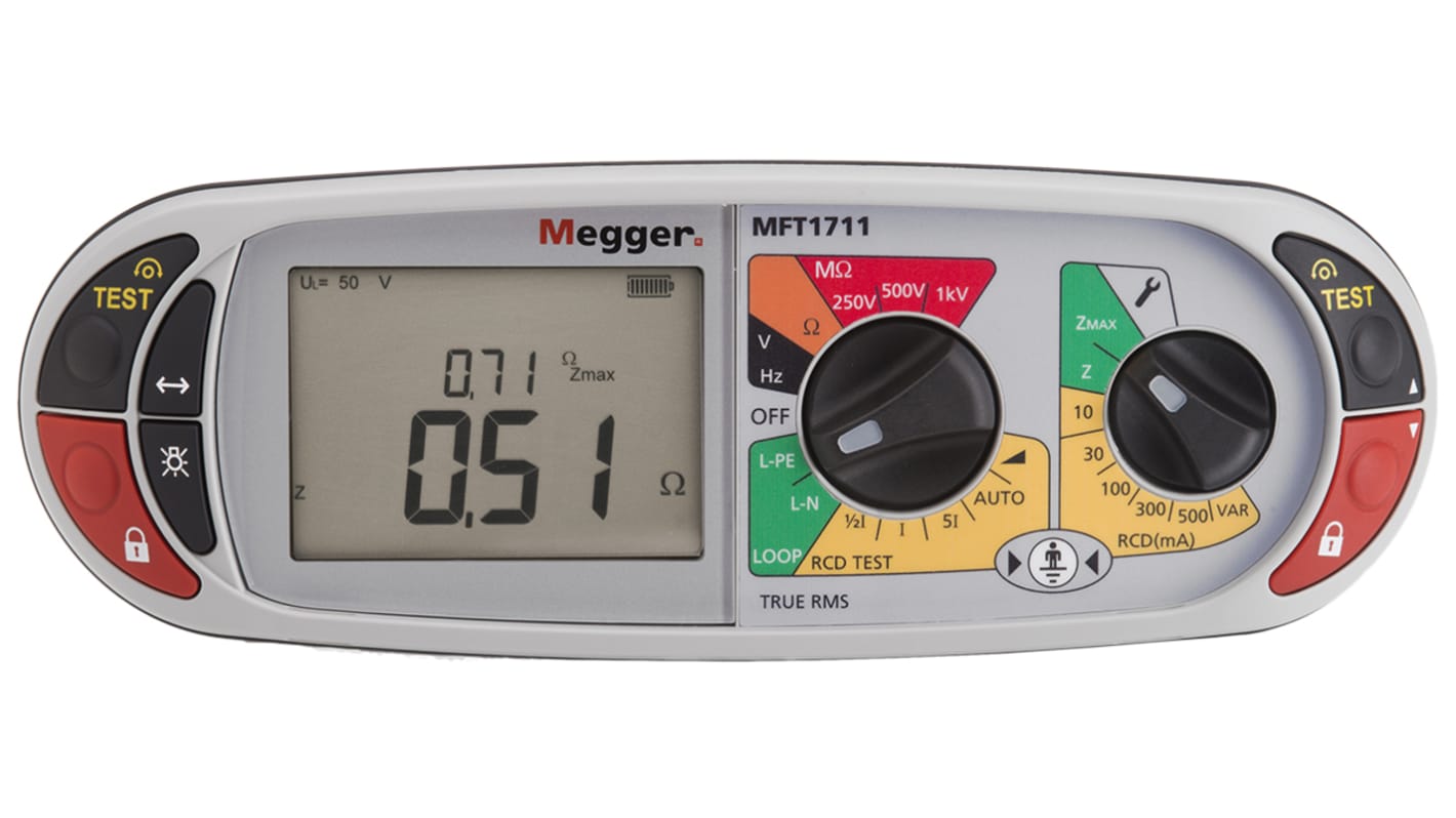 Megger 多功能检测仪, 2线/3线回路阻抗测试, 250 V, 500 V, 1000 V绝缘测试电压, MFT1711