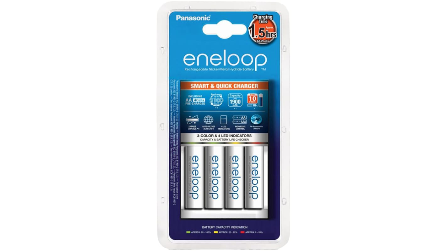 Eneloop Battery Charger For NiMH AA with EU plug, Batteries Included