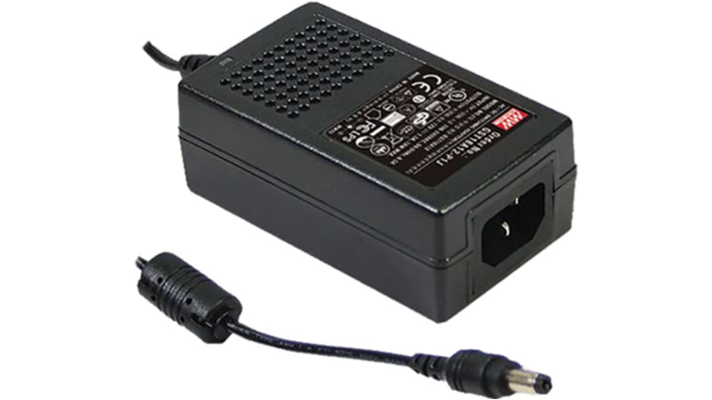 MEAN WELL 18W Power Brick AC/DC Adapter 24V dc Output, 0 → 0.75A Output