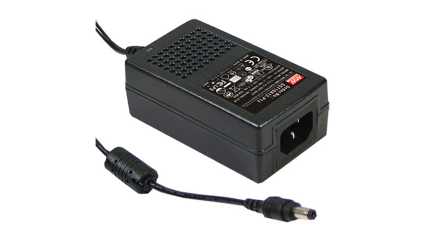 MEAN WELL 18W Power Brick AC/DC Adapter 24V dc Output, 0 → 0.75A Output