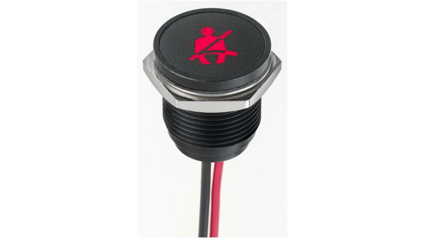 APEM Red Indicator, 12V dc, 16mm Mounting Hole Size, Lead Wires Termination, IP67