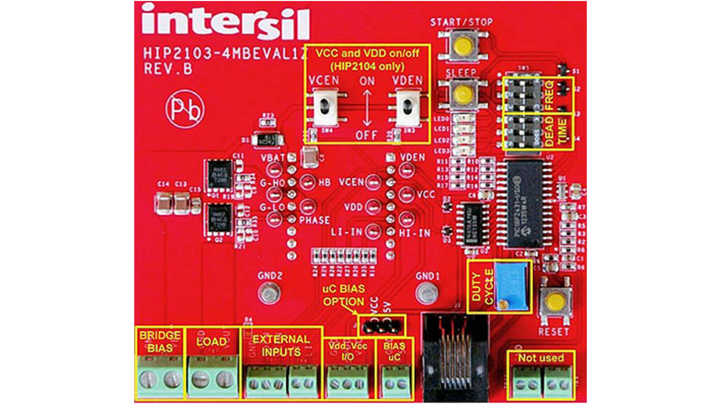 Placa de evaluación Driver de medio puente Renesas Electronics - HIP2103_4MBEVAL1Z