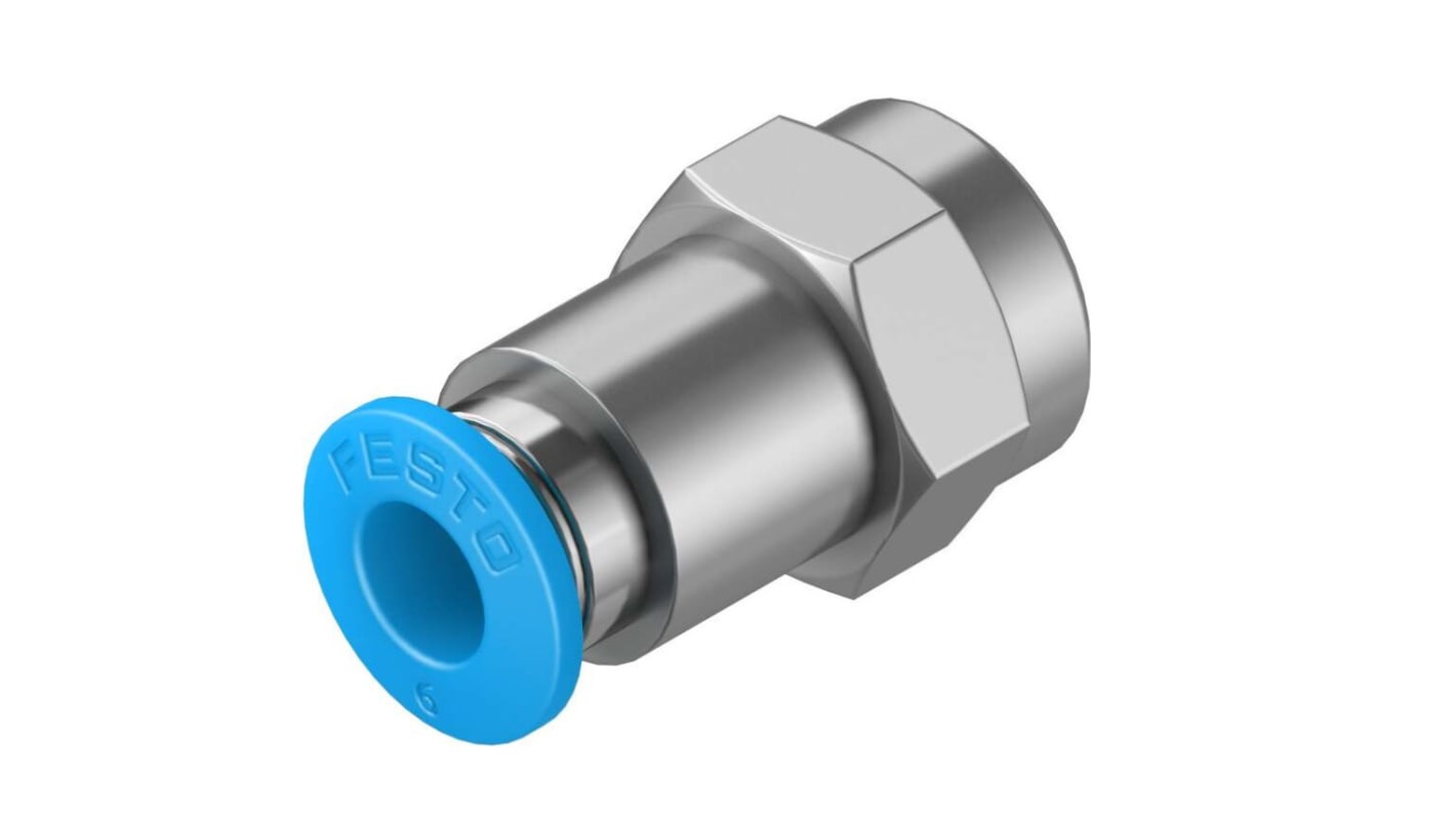 Festo QS Series Straight Threaded Adaptor, G 1/8 Female to Push In 6 mm, Threaded-to-Tube Connection Style, 153023