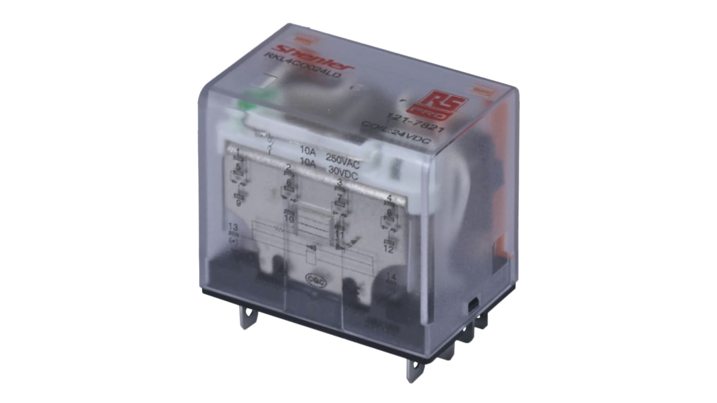 RS PRO 24V dc Spule 4-poliger Wechsler Steckrelais 10A 300W Monostabiles Relais