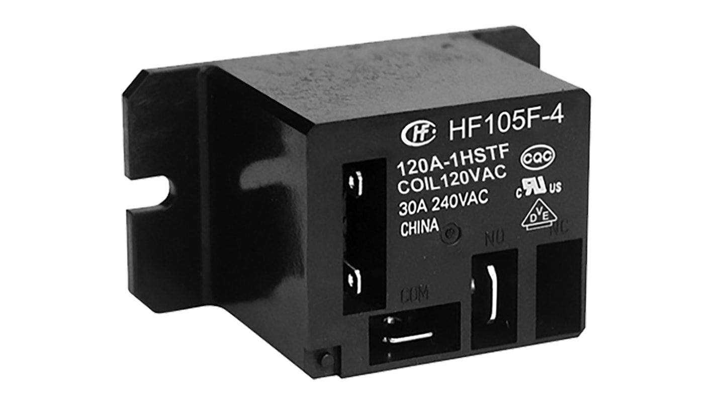 Hongfa Europe GMBH Flange Mount Power Relay, 120V ac Coil, 40A Switching Current, SPST