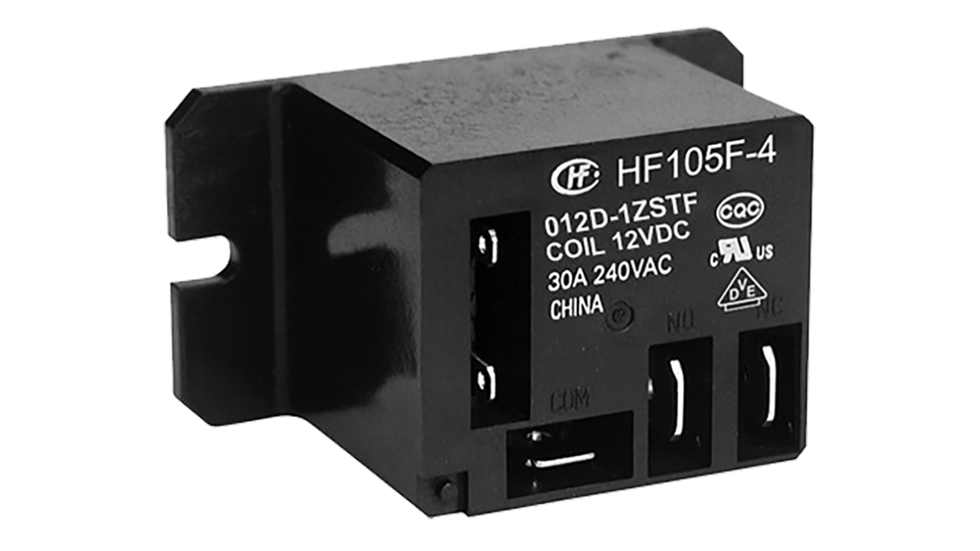 Hongfa Europe GMBH Flange Mount Power Relay, 12V dc Coil, 20A Switching Current, SPDT