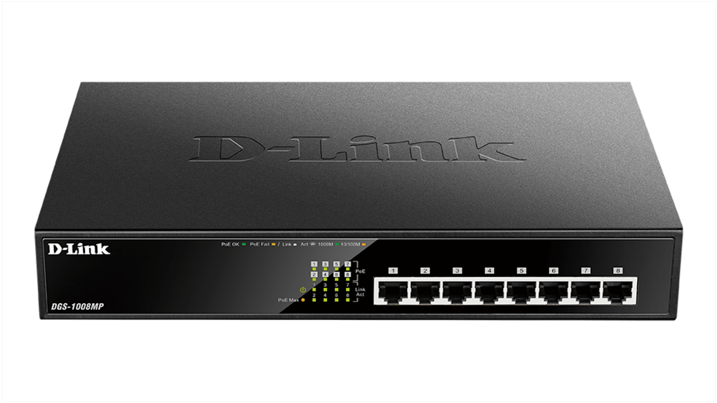 Switch Ethernet D-Link Sobremesa, montaje en rack con PoE, 8 puertos, Gigabit, 10/100/1000Mbit/s, 8 RJ45, 0 SFP