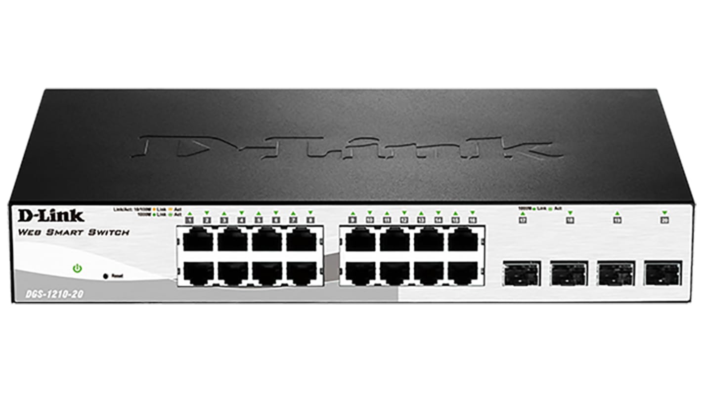 D-Link 20口智能以太网交换机, 4个SFP口, 20个RJ45口, 10/100/1000Mbit/s, DGS-1210 Series系列, 20 端口千兆智能网管型交换机