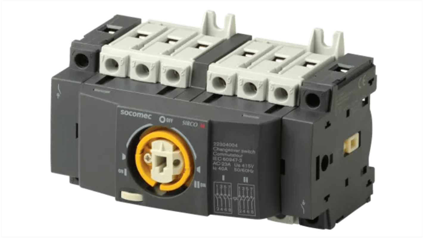 Socomec 4P Pole Isolator Switch - 40A Maximum Current, 18kW Power Rating, IP20